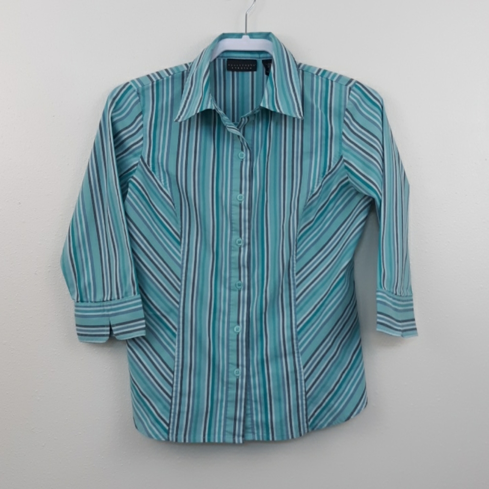 Ladies Apostrophe Stretch Striped Blouse sz SM